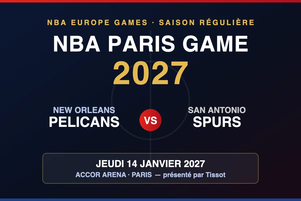 NBA Paris Game 2027 — New Orleans Pelicans vs San Antonio Spurs, 14 janvier 2027 à l'Accor Arena de Paris
